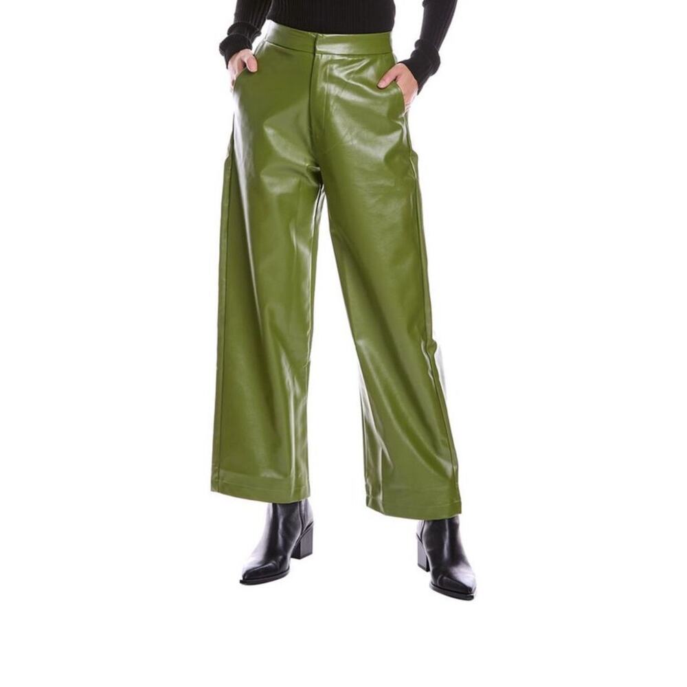 Avantlook Olive Green‎ Faux Leather Wide Leg Ankle Cropped Pants Size Medium